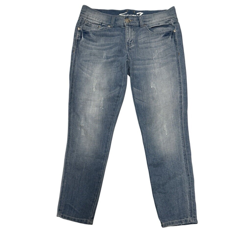 Seven7 Jeans Womens 6 Blue Denim Skinny Mid Rise Medium Wash Retro Fade Straight